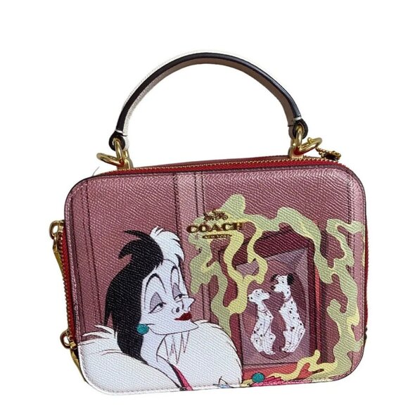 NWT Coach CC377 Disney X Coach Box Crossbody With Cruella Motif Red Apple Multi